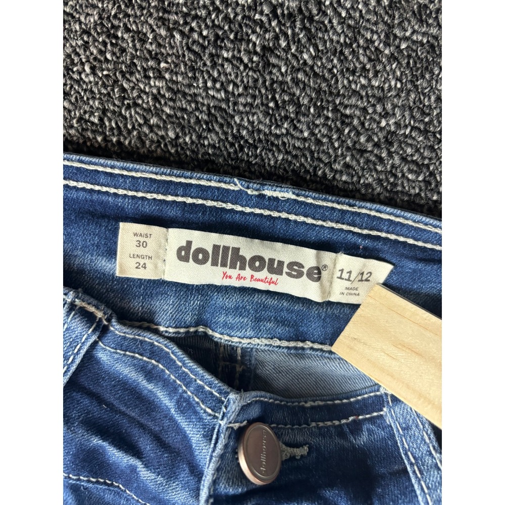 Dollhouse Girls Blue Wash Straight Leg Jeans Size 11/12 Waist‎ 30 Length 24 - Picture 3 of 4